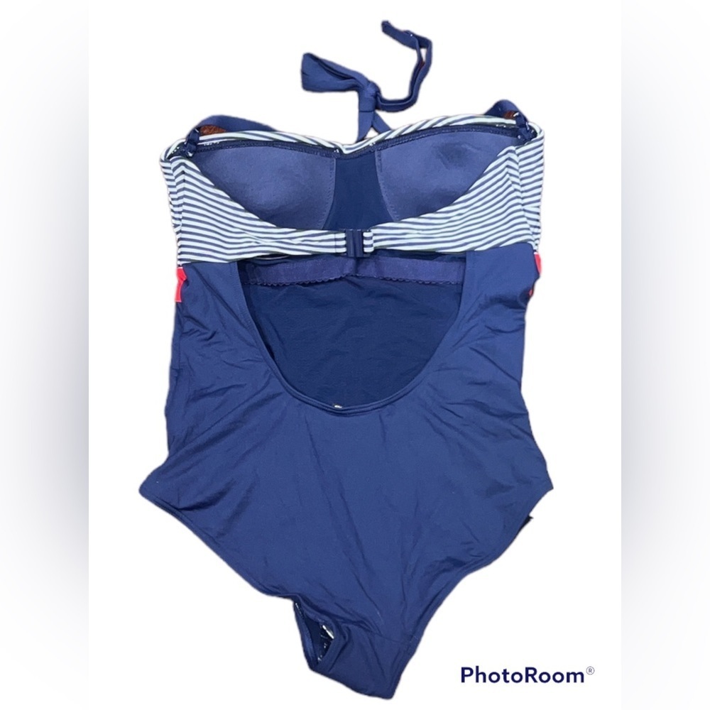 Navy & Red Stripe One-Piece Halter Swimsuit - Unknown Brand - Picture 2 of 4